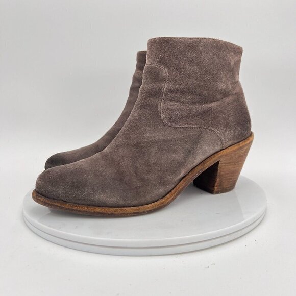 All Saints Women Size EU 40 US 10 Brown Suede Side Zip Ankle Wood Heel Boot - Picture 1 of 16
